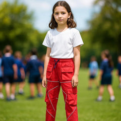 Kids Girls Cargo Trousers Elasticated Waist Straight Fit Joggers Activewear Pant