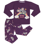 Kids Girls Pyjamas Rainbow & Koala Print Purple Lounge Suit Set - A2Z 4 Kids