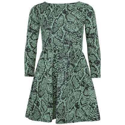 Kids Girls Skater Dress Long Sleeve Snake Flared Party Summer Dresses 5-13