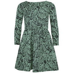Kids Girls Skater Dress Long Sleeve Snake Flared Party Summer Dresses 5-13
