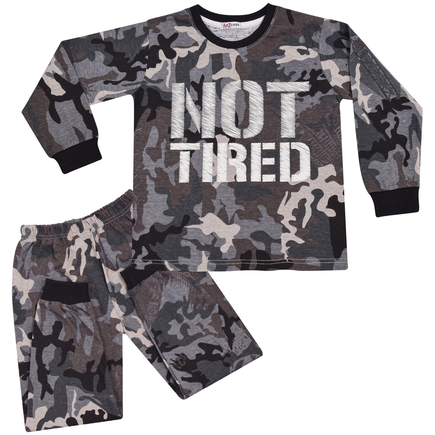 Kids Unisex Camo Green Print Pyjamas Children PJs Loungewear Age 2-13