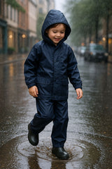Kids Boys Girls Waterproof Hooded Rain Suit Jacket & Pants Set with Bag 3-14 Yrs