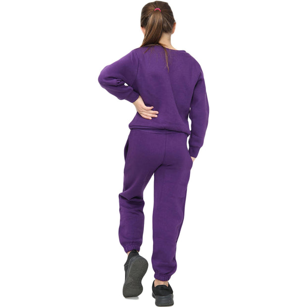 Kids Plain Tracksuit Sweatshirt Set Jumper and Bottoms PE School Girls Boys 2-13