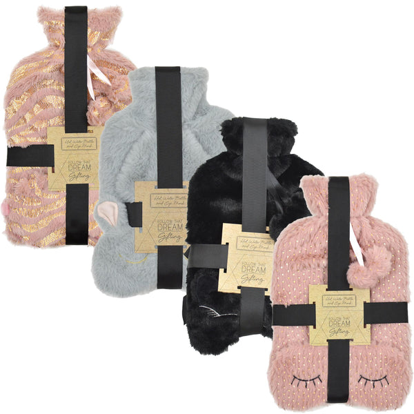 1.5 L Leak Proof Hot Water Bottle Bag Plush Cover Eye Mask |Heat Or Cold Therapy