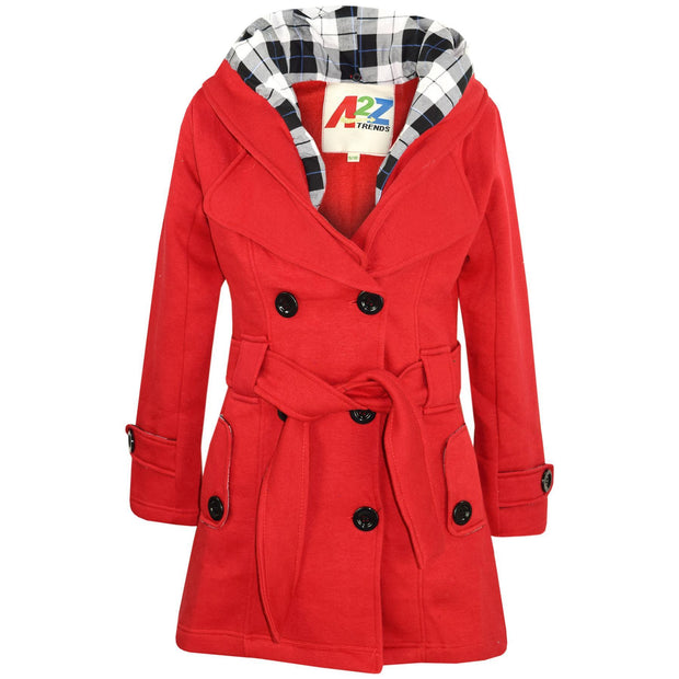 A2Z 4 Kids Kids Girls Parka Jacket Hooded Trench Coat Fashion Wool Blends Warm Padded Red Jacket Oversized Lapels Belted Cuffs Long Overcoat New Age 5 6 7 8 9 10 11 12 13 Years