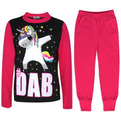 Kids Girls Pyjamas Dabbing Unicorn #Dab Floss Lounge Wear Nightwear PJS 5-13 Yrs