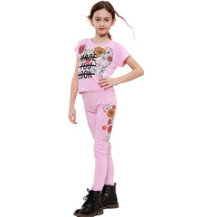 Girls Top Kids Short sleeves Made You Look Print Crop Top & Legging Set 5-13 Yrs
