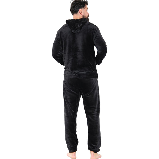 Mens Pyjamas Soft Warm Fleece Adults Hooded Pyjamas 2 Piece Gift Set For Mens