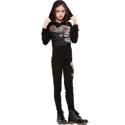 Girls Top Kids Made You Look Print Long Sleeves Hooded Top & Legging Set 5-13 Yr