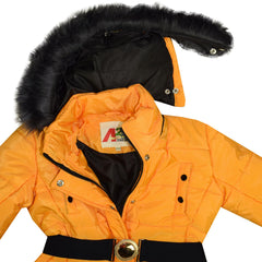 Kids Girls Puffer Jackets Faux Fur Hooded Zipped Belted Coats Age 5-13 Years