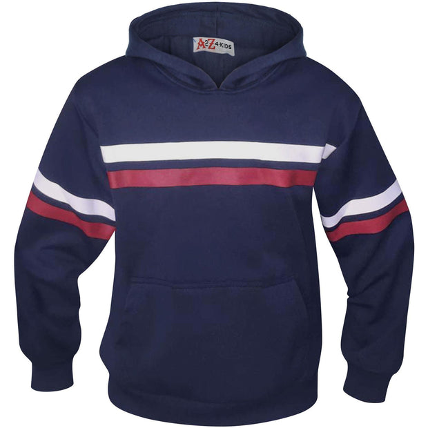 A2Z 4 Kids Girls Boys Tracksuit Designer's Plain Navy Contrast With Red & White Stripes Fleece Hooded Hoodie Top Bottom Workout Running Jogging Suit Gymwear Joggers Age 5 6 7 8 9 10 11 12 13 Years