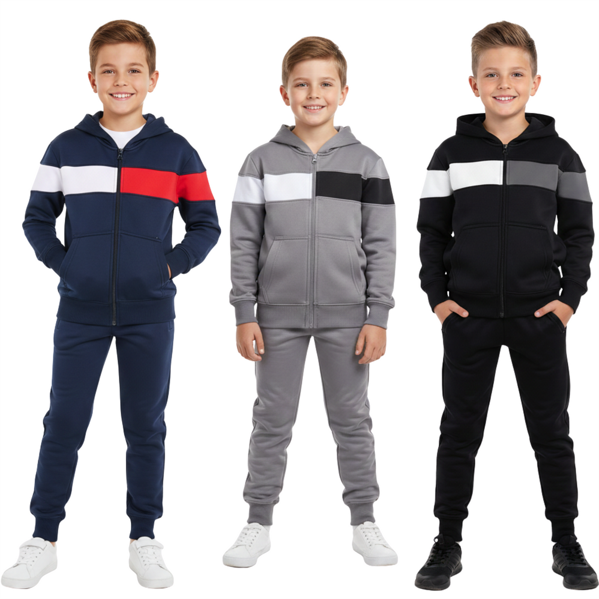 Kids Girls Boys Tracksuit Contrast Panelled Hoodie & Bottom Jogging Suits