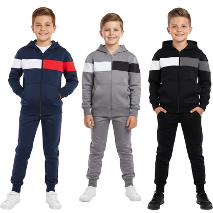 Kids Girls Boys Tracksuit Contrast Panelled Hoodie & Bottom Jogging Suits