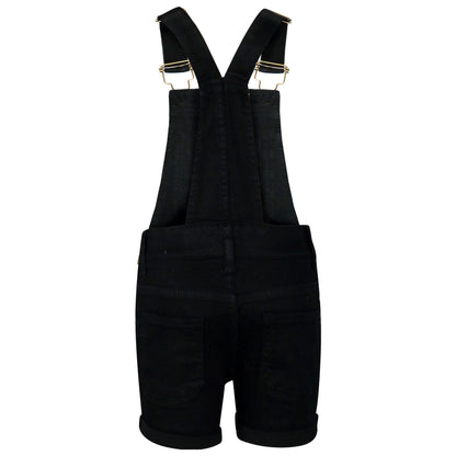 Kids Girls Denim Stretch Dungaree Shorts Jumpsuit Playsuit All In One 7-13 Years