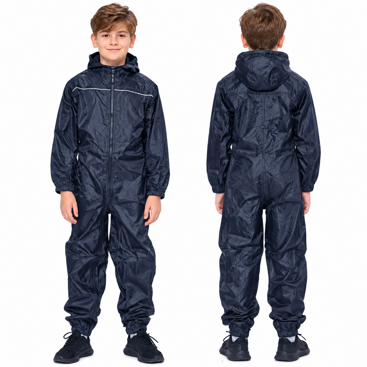 Girls Boys Raincoat Kids Puddle Suit Rainwear Waterproof Hooded Rainsuit 2-13 Yr
