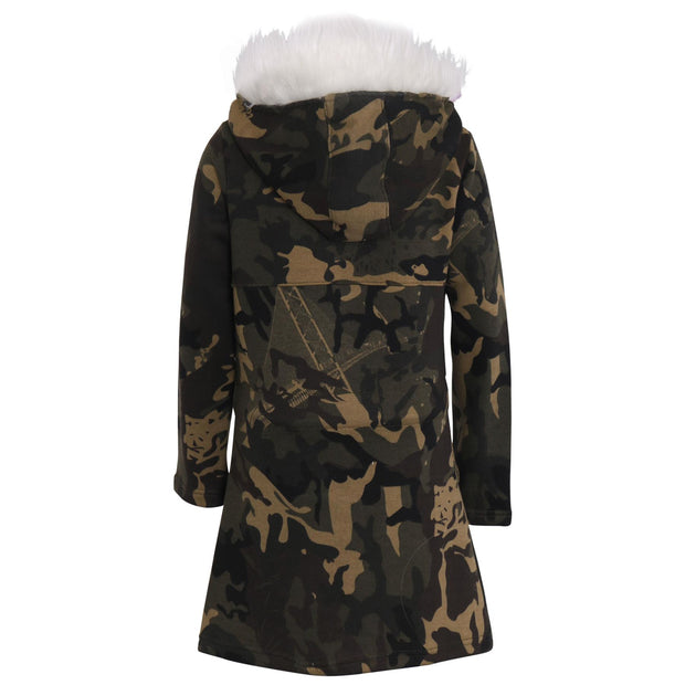 A2Z 4 Kids Camouflage Green Parka Jacket Faux Fur Hooded Coat Drawstring Waist Fashion Girls Age 5-13 Years