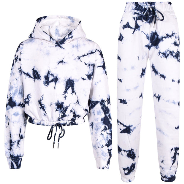 A2Z 4 Kids Tracksuit Tie Dye Printed Cropped Hoodie with Navy Jogger Sweatpants Gym Sports Activewear Cord Outfit Set Girls Children Age 5-6, 7-8, 9-10, 11-12 & 13 years