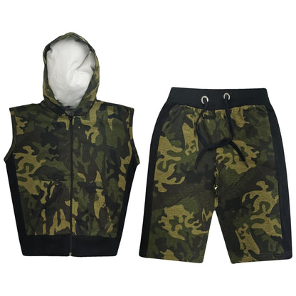 A2Z 4 Kids Girls Boys Hooded Zipper Top Shorts Set Sleeveless Summer Outfit
