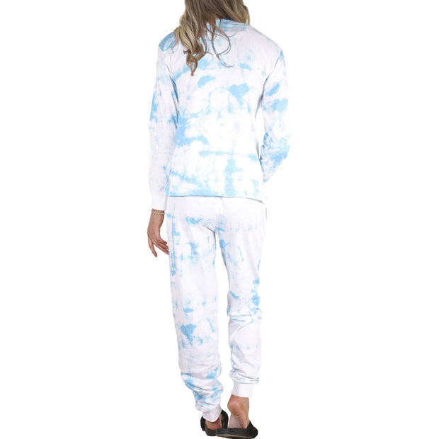 A2Z Ladies 2 Piece Pyjama Set Loungewear Soft Cotton PJS Tie Dye Printed Long Sleeve Blue Top Bottom Gift for Ladies Matching PJS Lounge Suit S/M/L/XL/2XL