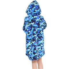 Kids Girls Boys Oversized Hoodie Blue Tartan Printed Snuggle Soft Fleece Blanket