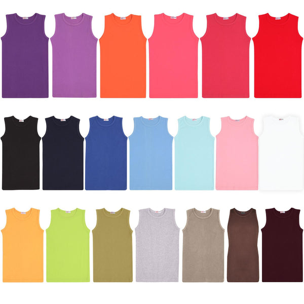 Kids Girls Boys Childrens Vest Top Tank Top Fitted 100% Rich Cotton 2-13 Years