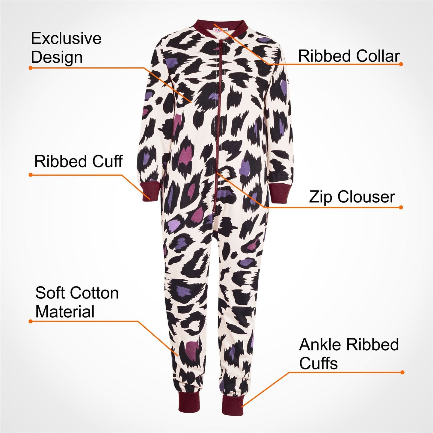 A2Z Onesie One Piece Kids Pyjamas Sleepsuit Leopard Print Costume For Girls