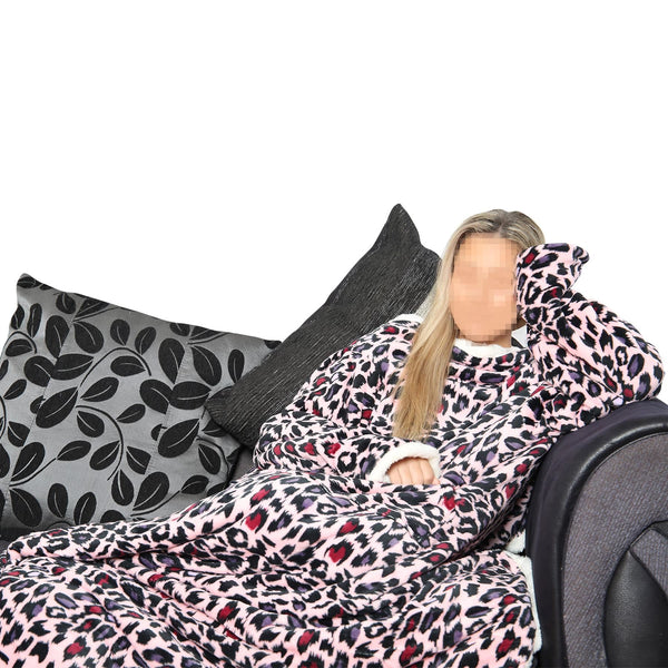 Unisex Men Ladies Wearable Navy Snuggle Double Layer TV Blanket With Sleeves