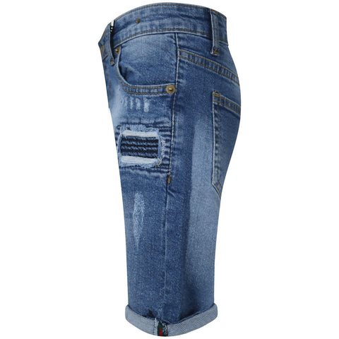 Kids Boys Ripped Mid Blue Denim Shorts Comfort Stretch Jeans Trouser Pants 5-13