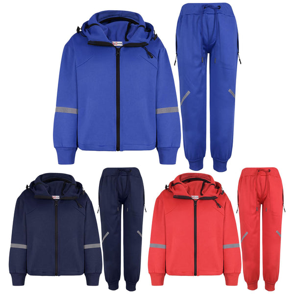 Kids Boys Tracksuit Reflective Taped Hooded Hoodie Bottom Jogging Suit Joggers