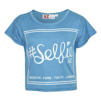Girls Top Kids #Selfie Print Stylish Fahsion Trendy T Shirt Crop Top 7-13 Years