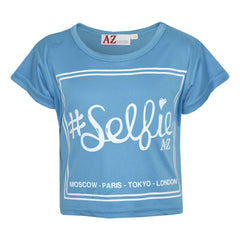 Girls Top Kids #Selfie Print Stylish Fahsion Trendy T Shirt Crop Top 7-13 Years