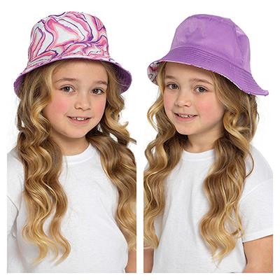 Kids Reversible Bucket Hat Summer Foldable Polyester Sun Protection Hiking Hat