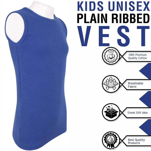 Kids Girls Ribbed Vest Top 100% Thick Cotton Fashion Tank Tops T Shirt 2-13 Year