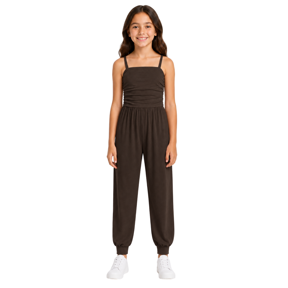 Girls Jumpsuit Kids Plain Color Trendy Playsuit All In One Jumpsuits 5-13 Years