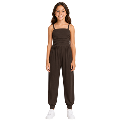 Girls Jumpsuit Kids Plain Color Trendy Playsuit All In One Jumpsuits 5-13 Years
