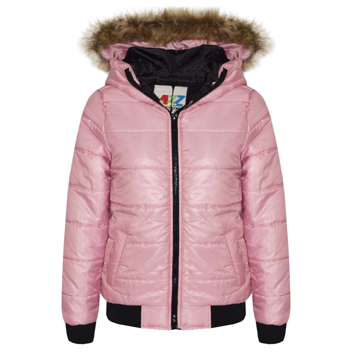 Boys Girls Jackets Kids Maya Faux Fur Hooded Padded Puffer Bubble Coats 5-13 Yrs