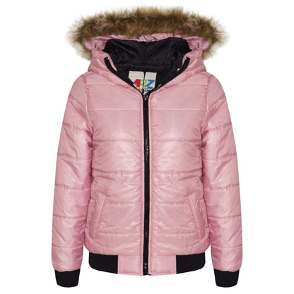 Boys Girls Jackets Kids Maya Faux Fur Hooded Padded Puffer Bubble Coats 5-13 Yrs