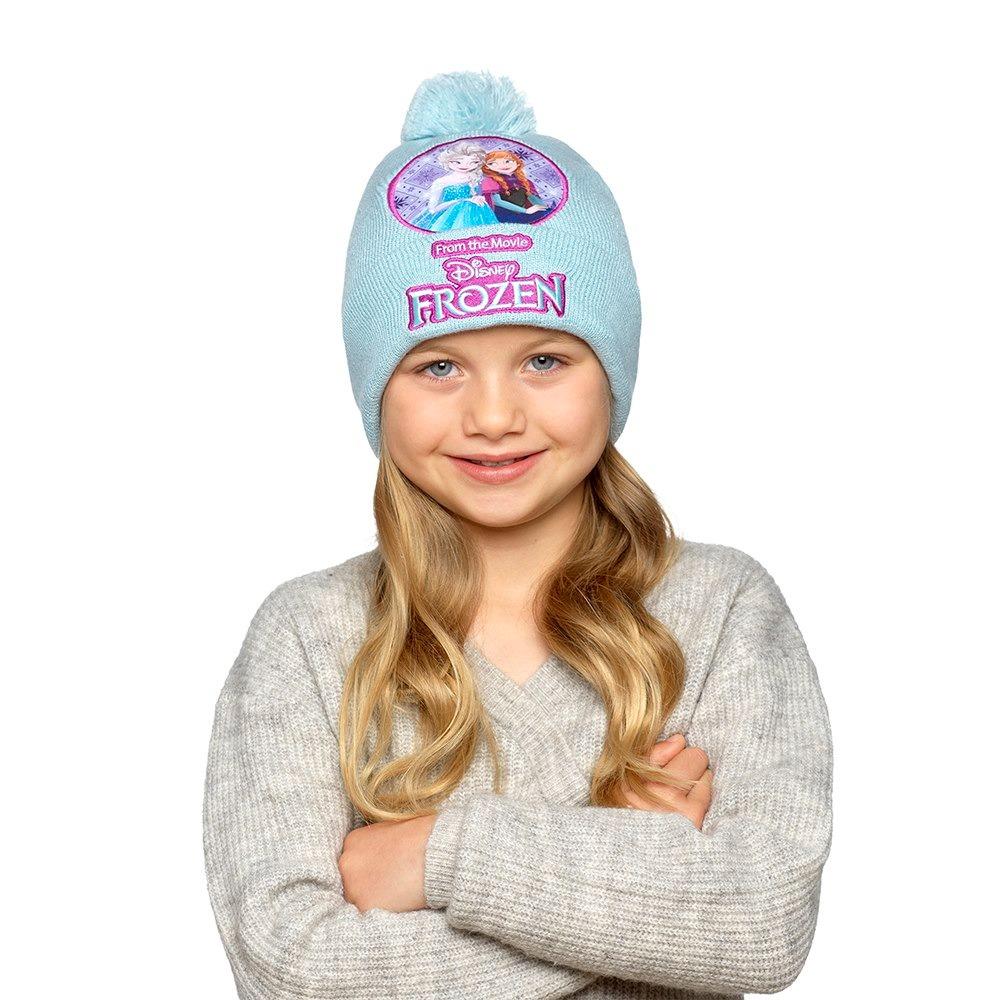 Disney Frozen Girls Lilac Blue Embroidered Pom Pom Winter Beanie Hats 2 Pack