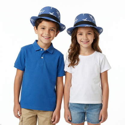 Kids Boys Girls Trilby Hat Palm Tree Beaded Summer Fedora Beach Holiday Sun Hat