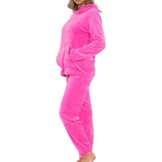 A2Z Womens Pyjamas Soft Warm Fleece Twosie Adults Hooded Long Sleeves Pyjamas 2 Piece Gift Set Size S-2XL