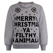 A2Z Mens Womens Christmas Jumper Grey Sweatshirt Ya Filthy Merry Christmas Novelty Pullover Xmas Snowflake Jumpers Gifts For Adults Unisex Size Small - 4XL