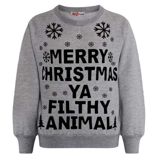 A2Z Mens Womens Christmas Jumper Grey Sweatshirt Ya Filthy Merry Christmas Novelty Pullover Xmas Snowflake Jumpers Gifts For Adults Unisex Size Small - 4XL