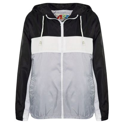 Kids Boys Girls Windbreaker Contrast Block Hooded Jackets Rain Mac Raincoat 5-13