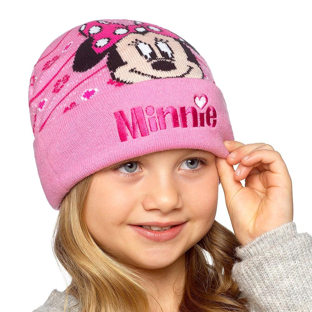Disney Minnie Mouse Girls Pink Jacquard Knitted Winter Beanie Hat One Size