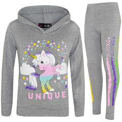 Kids Girls Top Dabbing Unicorn Floss Unique Rainbow Hooded Legging Set Tracksuit
