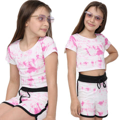 Kids Tie Dye Crop Top & Shorts Set Active Wear Summer Girls Boys Age 5-13 years