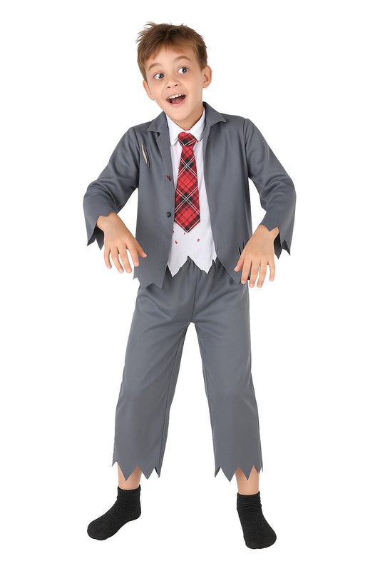 A2Z 4 Kids Boys Top Kids Zombie School Boy Attire Lapel Collar Top & Trouser Set with Necktie Halloween Zombie Set