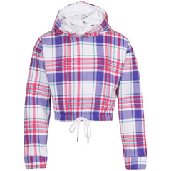 Kids Purple Check Tracksuit Gym Cropped Hoodie Sweatpants Cord Set Girls 5-13 Yr