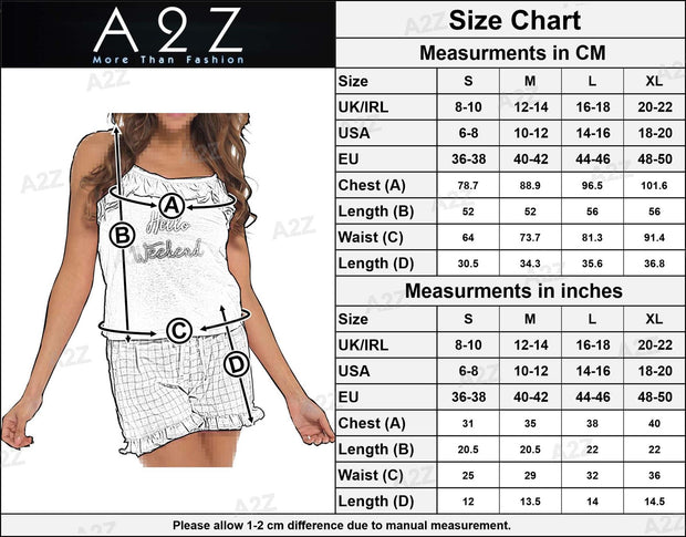 A2Z Luxurious Ladies Jersey Cami Top Check Shorts Pyjamas Set Frills Comfortable Sleeveless Tank Top Shorts Sleepwear PJS Set for Women