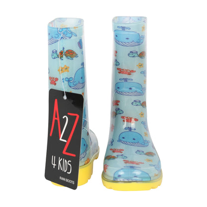 A2Z 4 Kids Boys Girls Wellington Boots PVC Wellies Cute Ocean Whale Print Shoes
